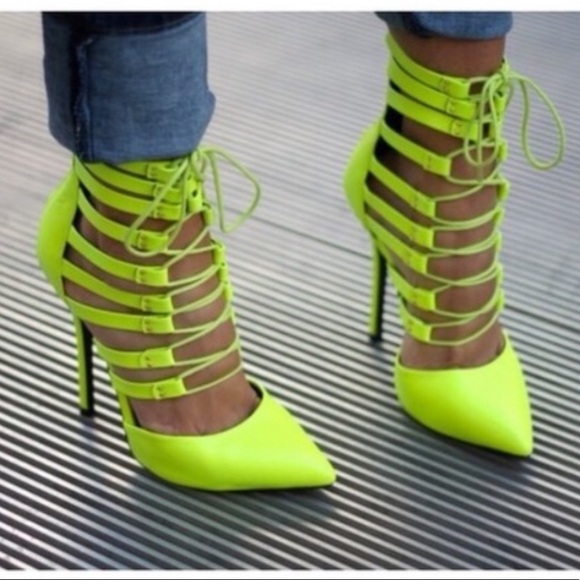 Steve Madden Shoes - Steve Madden neon lace up heels